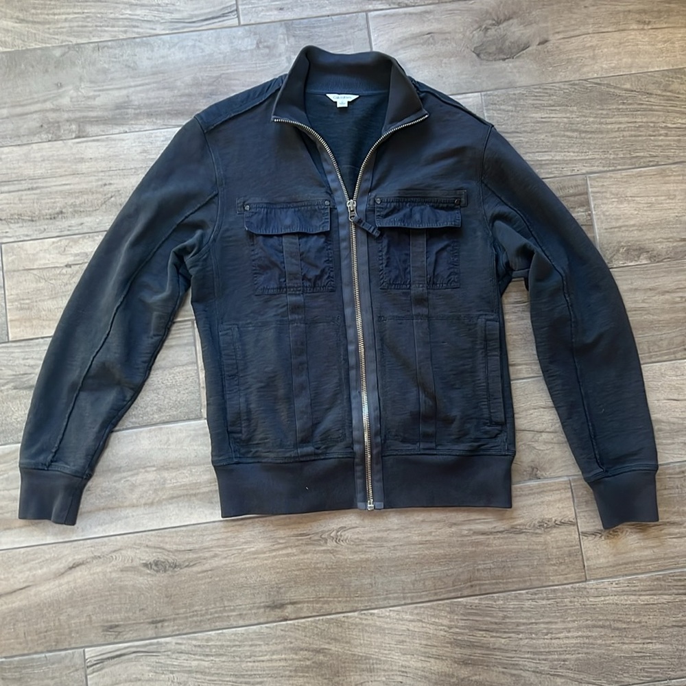 Calvin Klein Mens Bomber Jacket Black Lightweight Full Zip Long Sleeve Sz M